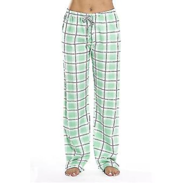 Naisten pyjamahousut taskuilla, pehmeät flanelliruudullinen pyjamahousut naisille (S vihreä)