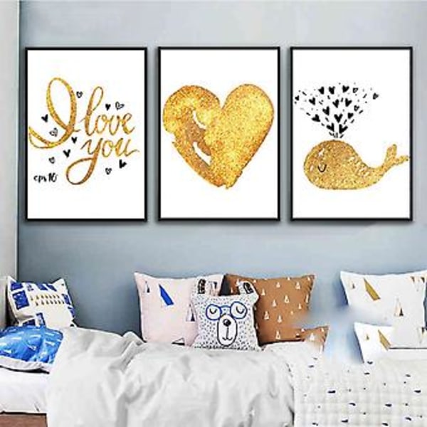 Wekity Rakkaus ja Valas Seinätaide Canvas-Tulostus Poster, Yksinkertainen Söpö Kulta ja Musta Taidepiirros Sisustus Kotiin Olohuoneen Makuuhuoneen Toimiston ja Lastenhuoneen
