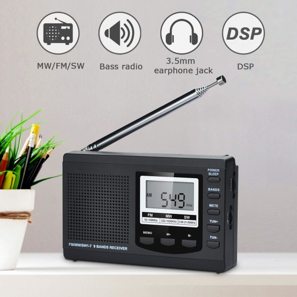 Täysi kaista radio AM/FM/SW DSP radio stereokaiutin LCD-näyttö