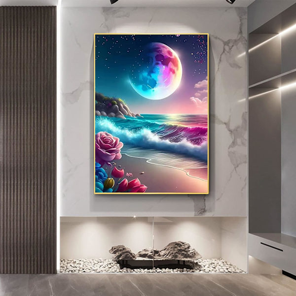 30x40cm (Värikäs kuu) Timanttimaalaus, 5D Timanttimaalaussarja