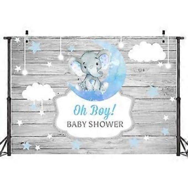 Baby Shower Bakgrunn for Gutter - Rustikk Tre, "Twinkle Twinkle Little Star", Blå Måne Elefant, Nyfødt Dekorasjon