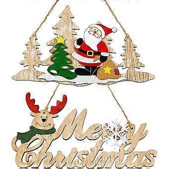 2 st Trä Julplakett Vägg Hängande Skylt