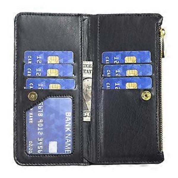 Plånboksfodral med stativ för iPhone 15 Pro Max, skal med blixtlåsficka, läderfodral (Stil A)