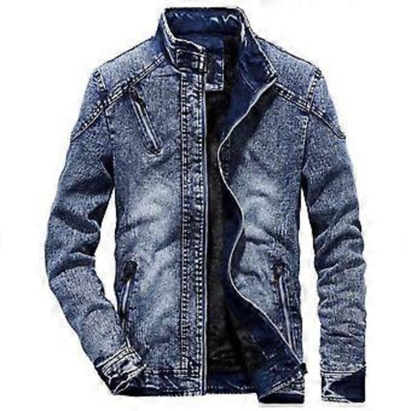Denim-takki miehille syksyn muoti farkkutakki miesten slim fit vapaa-ajan takit päällystakki ja takki (L sininen)