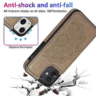 Case för Iphone 14 Plus med Kortfack i PU-Läder, Datura Blommönster (Grå)