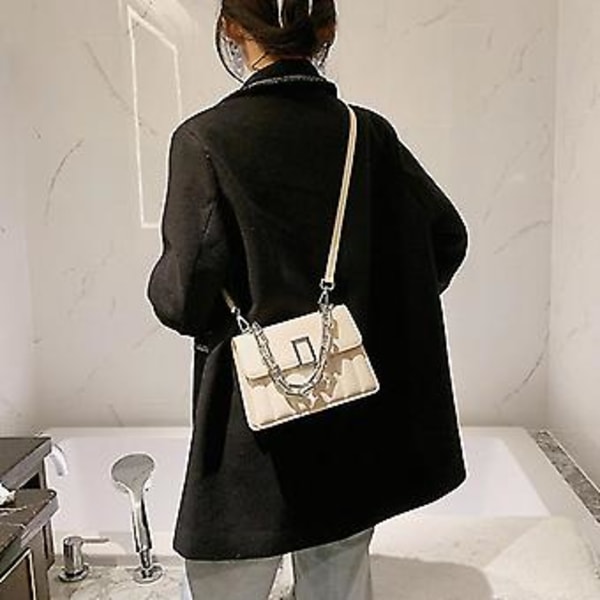 Damer PU-läder Handväska med Topphandtag Liten Kedjesträcka Axelväska Messenger Handväska Satchel (Svart)