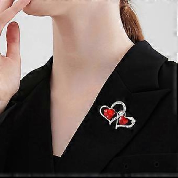 Trendy Rhinestones Dobbelte Hjerte Brocher til Kvinder og Mænd Valentinsdag Fest Tilbehør Gaver Daglig Fritidstøj
