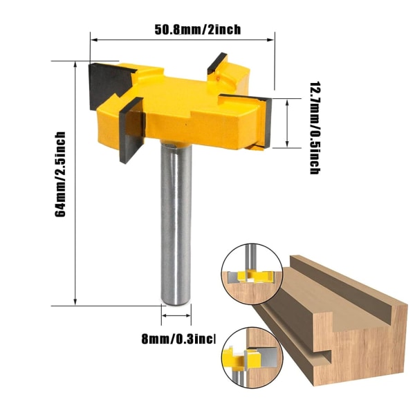 Planerfres, 8mm skaft fresestål, flatefres, platefres, tresfres, T-form R
