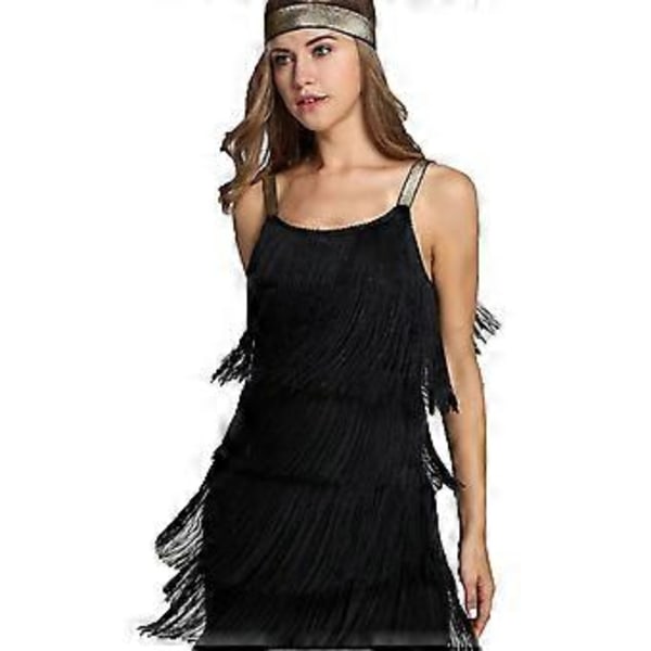 Cocktailkjole Hodebånd Great Gatsby 1920-talls Frynser Flapper Party Kvast Mote (XL Svart)