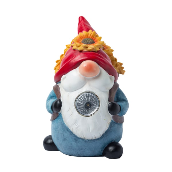 Solcellsdriven Tomte Staty Trädgårdsdekorationer med LED-Ljus Trädgårds Tomte