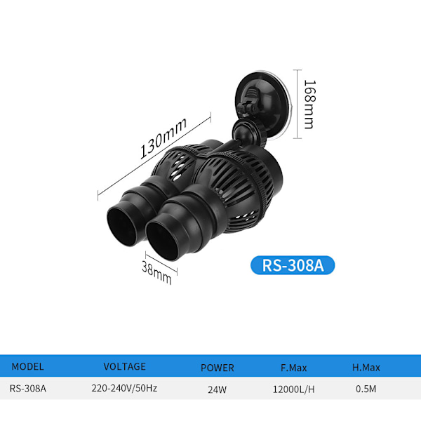 1 stk. 24W Bryggepumpe Wavemaker Sugekop Akvarie Vandpumpe