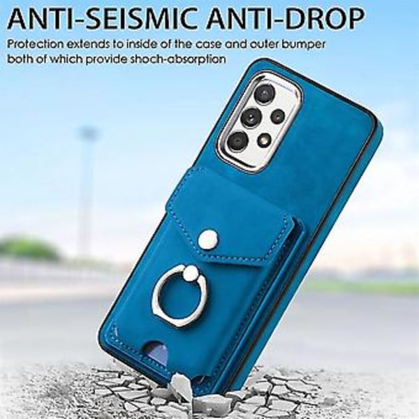 Til Samsung Galaxy A53 5g Elektroplateret Hud-følelse Læder Ring Kort Tegnebog Telefon Case (sort) (blå)
