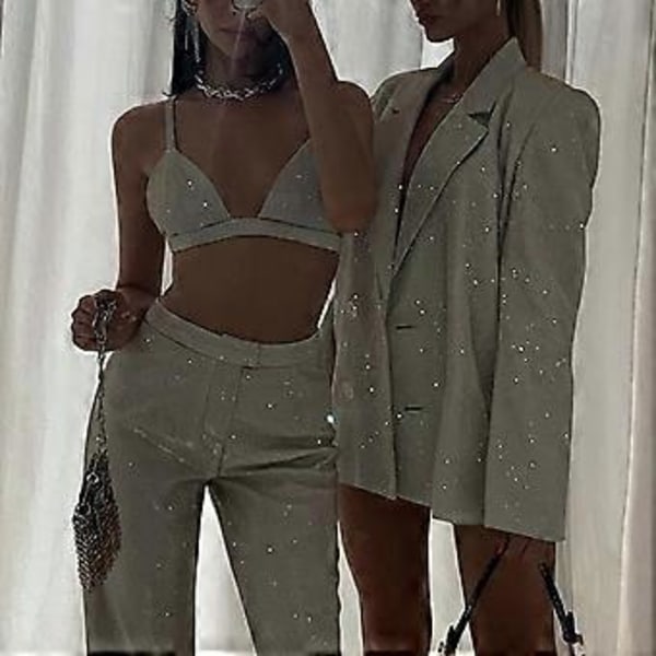 Ny Glitter Sequin Blazer Dragt Åben Frakke Jakke Damer Fest Udendørs Beklædning  hurtig(M )