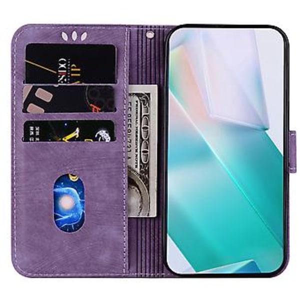 Präglad Läderfodral för iPhone 15 (Lila)
