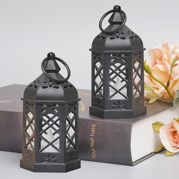 Sæt med 2 sorte dekorative lanterner, hængende lanterne i vintagestil