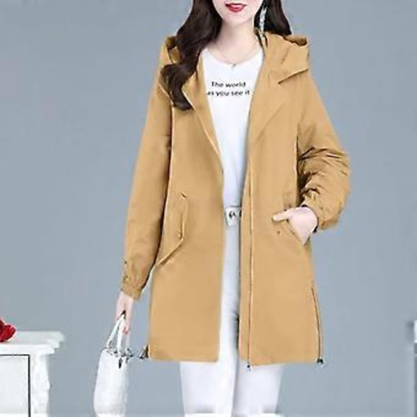 Forårsmode Casual Tynd Mellemlang Damejakke (M beige)