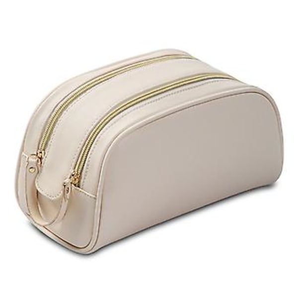 Stilren sminkväska för kvinnor, stor kapacitet, vattentät tvättväska, present för födelsedag och årsdag (Beige)