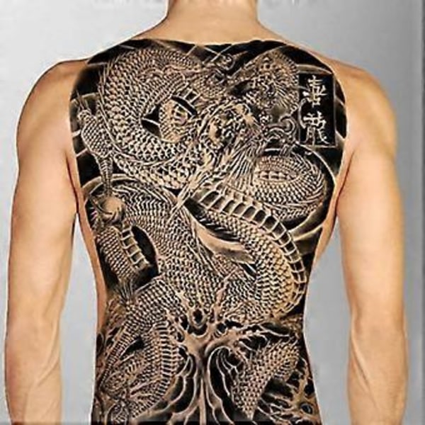 1 kpl Tattoo-tarra vedenpitävä unisex musta vartalotaide koko selän väliaikaiset tatuointitarrat juhliin QinHai(TB-014 )