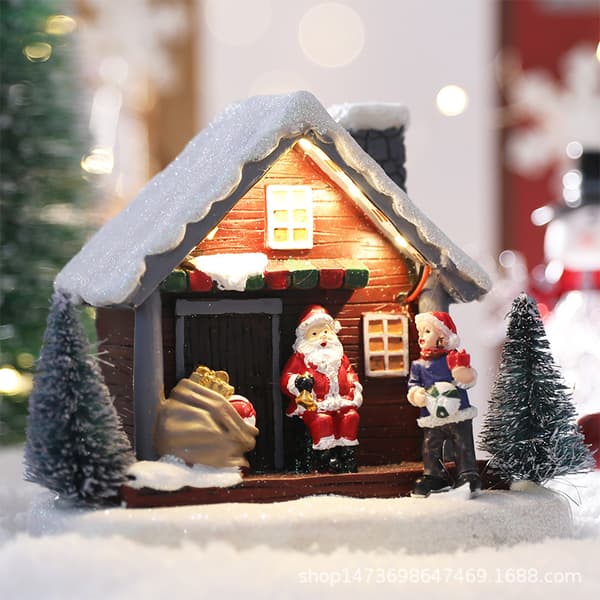 Vinter Sne Jul Bybygning Santa Hus Mini Håndværk lu