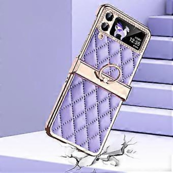 Rhinestone-pinnoitettu suojakotelo Samsung Galaxy Z Flip 4:lle, PU-nahkakansi saranasuojauksella ja sormuksella