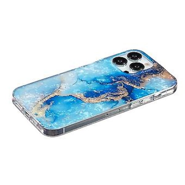 For iPhone 15 Pro Imd Shell Mønster Tpu Telefonveske (Blå Gull Marmor)