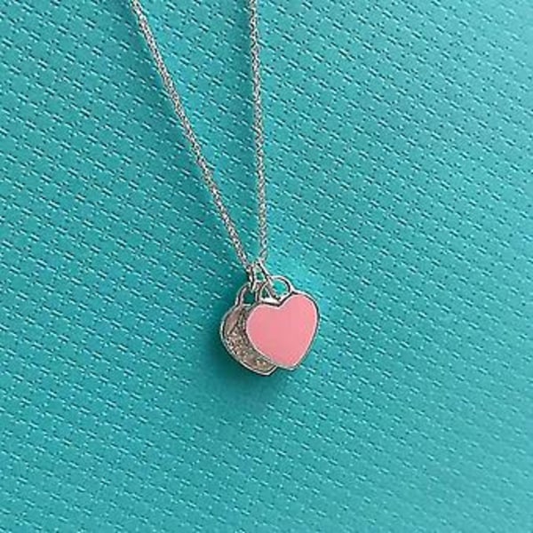 Klassiskt Halsband Dubbelt Hjärta 925 Sterling Silver Hänge (1 Styck, Rosa) ( )