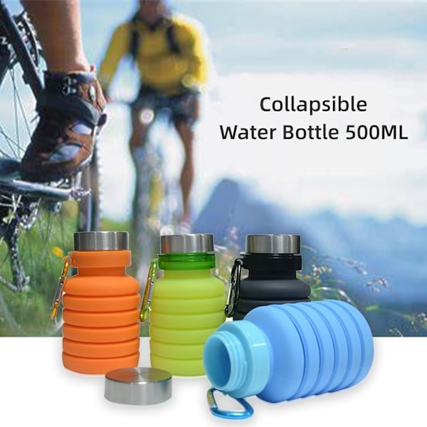 (D)500ml Sammenleggbar Silikon Vannflaske for Reise, Camping, Piknik, Gym