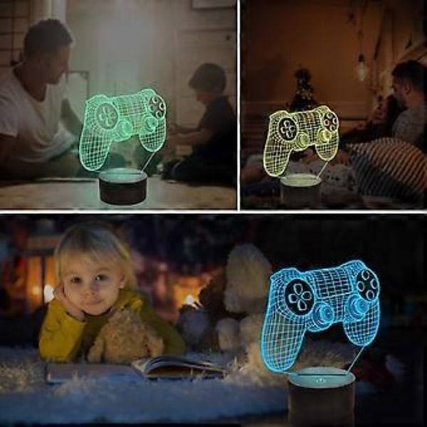 3D Spillkontroll Illusionslampe, Spillkontroller Nattelys med Fjernkontroll og Tidtakerfunksjon 16 Fargeendrende Spillromdekor Beste Gamer Gave