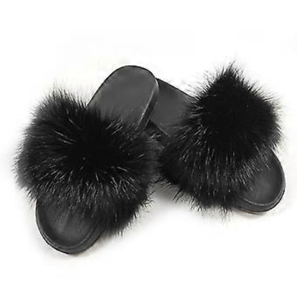Flerfarvede Dame Faux Fur Slides, Åben Tå Søde Fur Slippers, Komfortable Fur Sandaler Med Fluffy Fur (STØRRELSE 36-37 5)