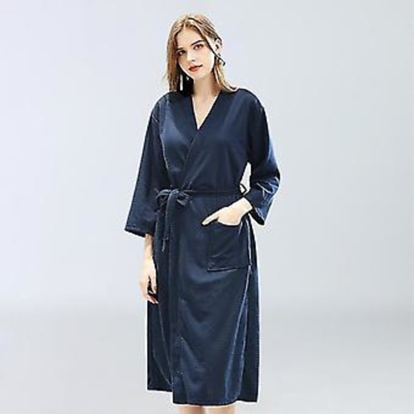 Män Kvinnor Waffle Badrock Klänning Sommar Loungewear Pyjamas Robes(L Marinblå Kvinnor)