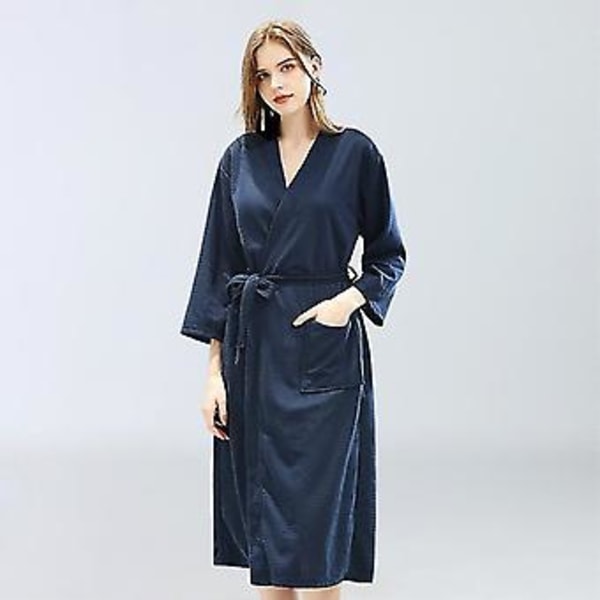 Menn Kvinner Waffle Badekåpe Morgenkåpe Sommer Loungewear Pyjamas Kåper (L Navy Blue Kvinner)