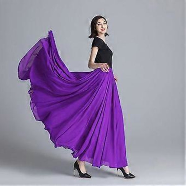 Vårskjørt Lagdelt Chiffon Lange Skjørt For Kvinner Elegant Casual Høy Midje Boho Strand Maxi Skjørt Saias Femme(S lilla)