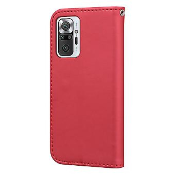 Telefonhus med bjørneprint til Redmi Note 10 Pro med kortholder, snor, PU-lædermateriale, pungfunktion, hjørnefaldsbeskyttelse (Rød)