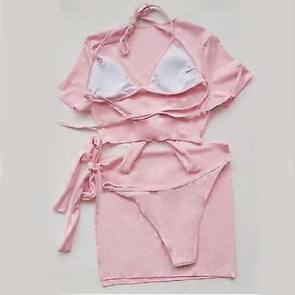 Dame Bikini Slank Strandtøj Sæt Sexet Lille Bryst Badedragt Samlet Wrap Svømme Badedragt med Overtræk Pink S(S Pink)