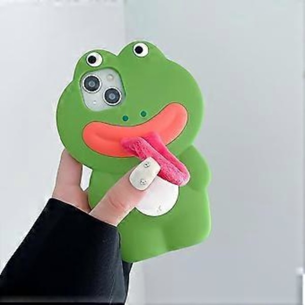 Kawaii Frø Telefon Cover til iPhone 14 Pro Max, Sød Tegneserie Grøn Frø Telefon Cover med Plyssetunge Unik Sjov 3D Blød Silikon Stødsikker Cover