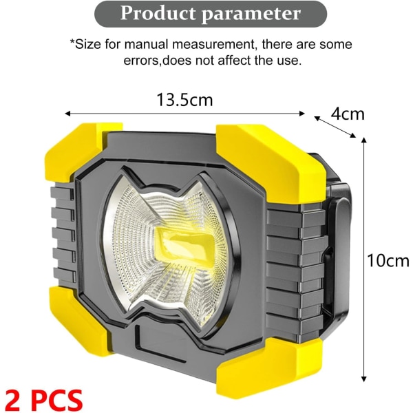 2-pack COB batteridrivna LED-strålkastare för nödsituationer, camping, garage, fiske, byggarbetsplatser