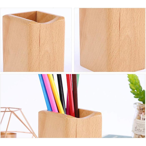 Træ Pen Box Multi-Use Skrivebordsarrangør Eco Naturligt Træ Stora