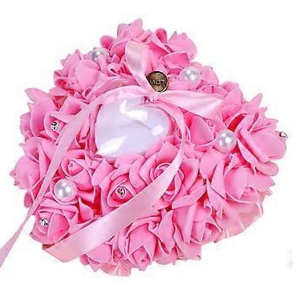 Ringbærerpude Fantastisk Visuel Effekt Dekorativ Kunstig Perle Bryllupsforlovelsesring Pude til Brud Qinhai(Pink)