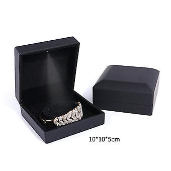 Mode-LED-halsband med lång kedja, låda för ringar, armband, display för bröllop, årsdag