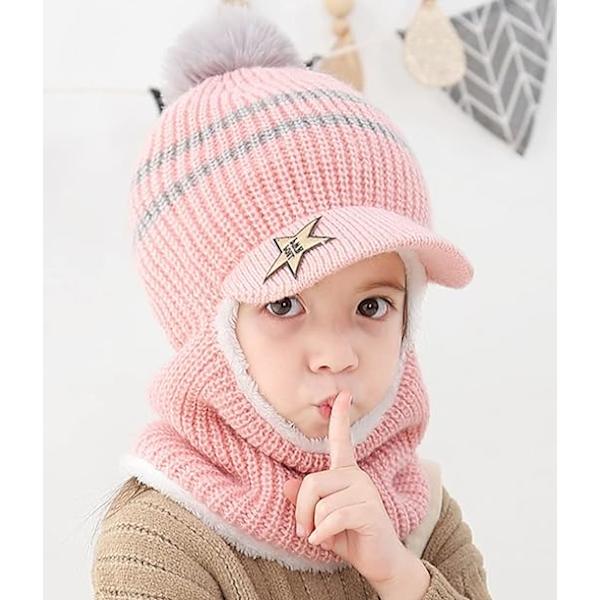 Børns vinter fleece hat med solskærm og øreklapper, multi-