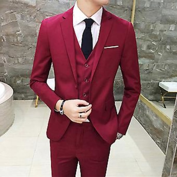 Fianao Tredelt Brudekjole Formelle Mænds Formelle Dragt Vest Blazer Bukser Sæt (XXXXXL Sort)