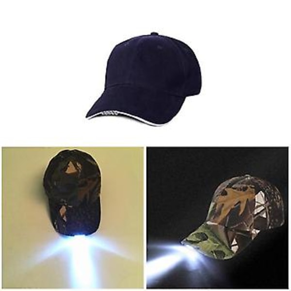 Handsfree Keps med Pannlampa Starka LED-lampor Unisex Basebollkeps Ficklampshatt för Fiske (Svart)