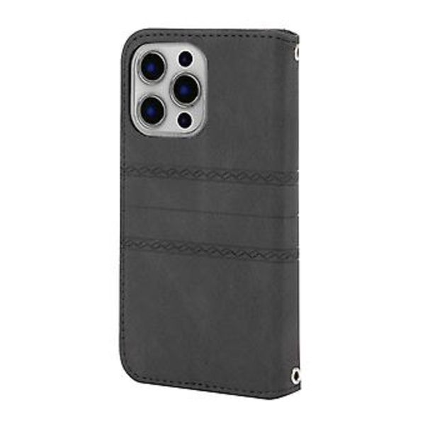 Præget Læderetui Til iPhone 15 Pro Max (Sort)