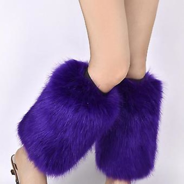 Dame Faux Fur Leg Warmers Støvledeksel Vibrerende Neon Pelskledd Pluss Leggings Deksel (Lys Lilla)