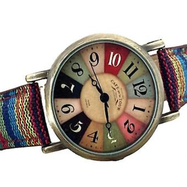 Damer Boho Hippie Urværk Multifarvet Regnbue Vævet Rem Armbåndsur Gave (Blå)