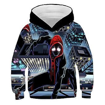 5-10 år Gutter Spider-Man 3D-trykt hettegenser med lang erme, hettegenser, genser, topper, gaver (9-10 år D)