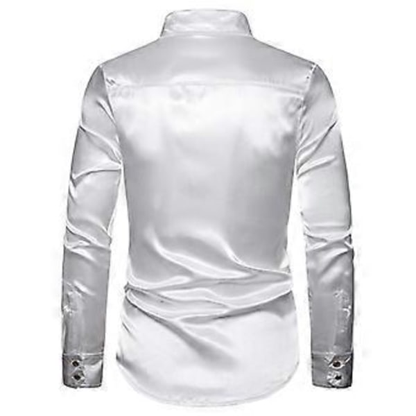 Herrskjortor, paljettförsedda kavajslag långärmade skjortor (2XL Vit)
