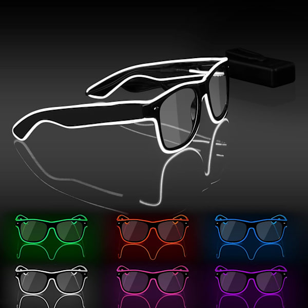 (Hvit) Lysende briller, futuristiske LED-festbriller, EL-tråd neonlys G