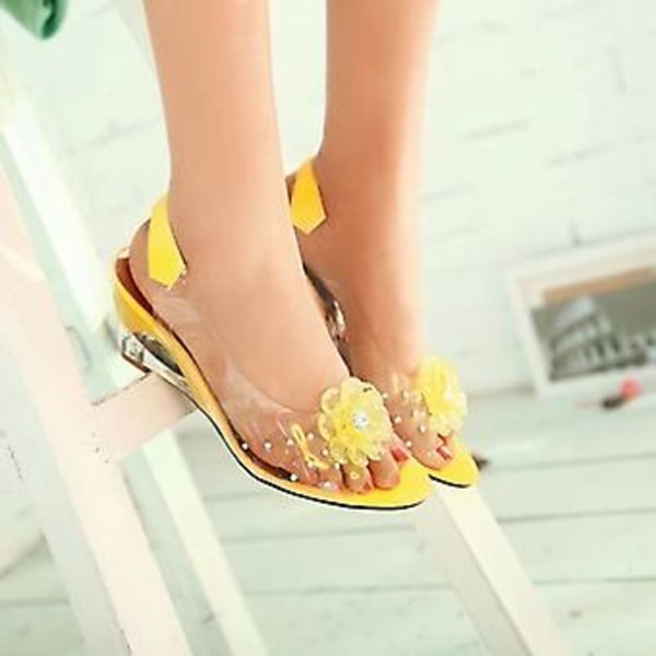 Sandaler med nagleblomstdesign, gjennomsiktige rhinestone-kilesandaler, damesko (38 Svart)