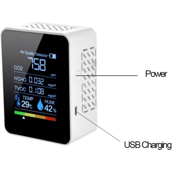 Hiilidioksididetektori 5 in 1 Sisäilmanlaadunilmaisin CO2 Digitaalinen mittari TVOC HCHO Lämpötila H
